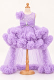 Girls Lavender Floral Net High-Low Party Frock