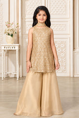 Girls Elegant Champagne Gold Densely Sequin Embellished Palazzo Set