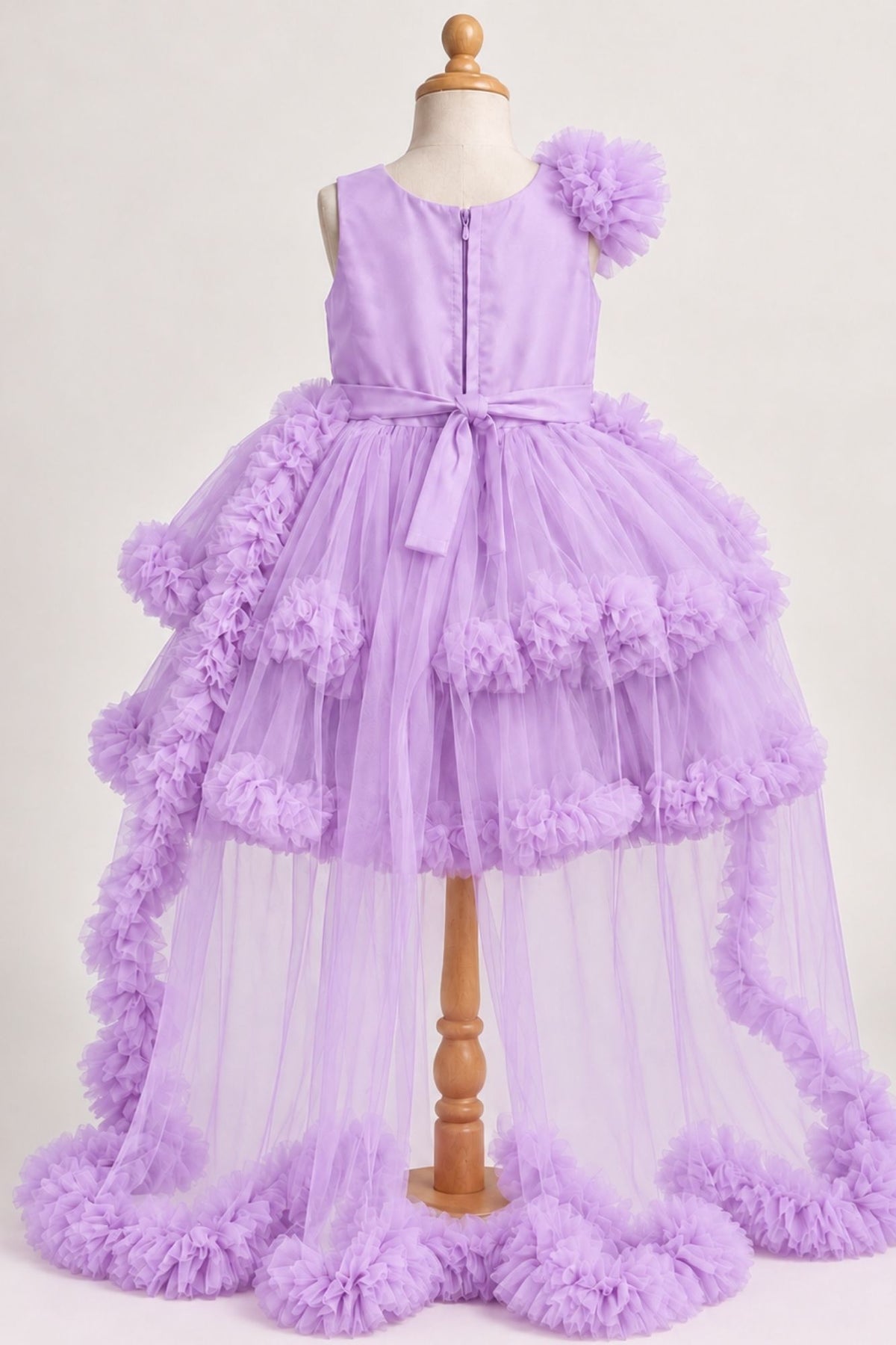 Girls Lavender Floral Net High-Low Party Frock