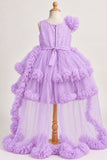 Girls Lavender Floral Net High-Low Party Frock
