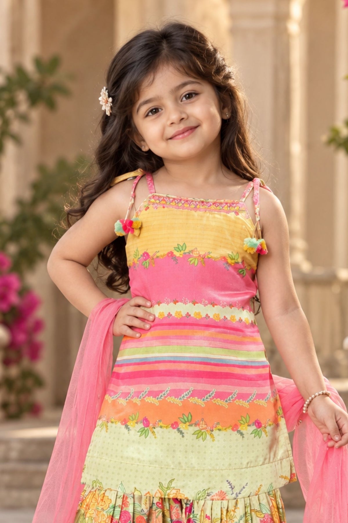 Multicolor Printed And Mirror Work Sharara Set For Girls
