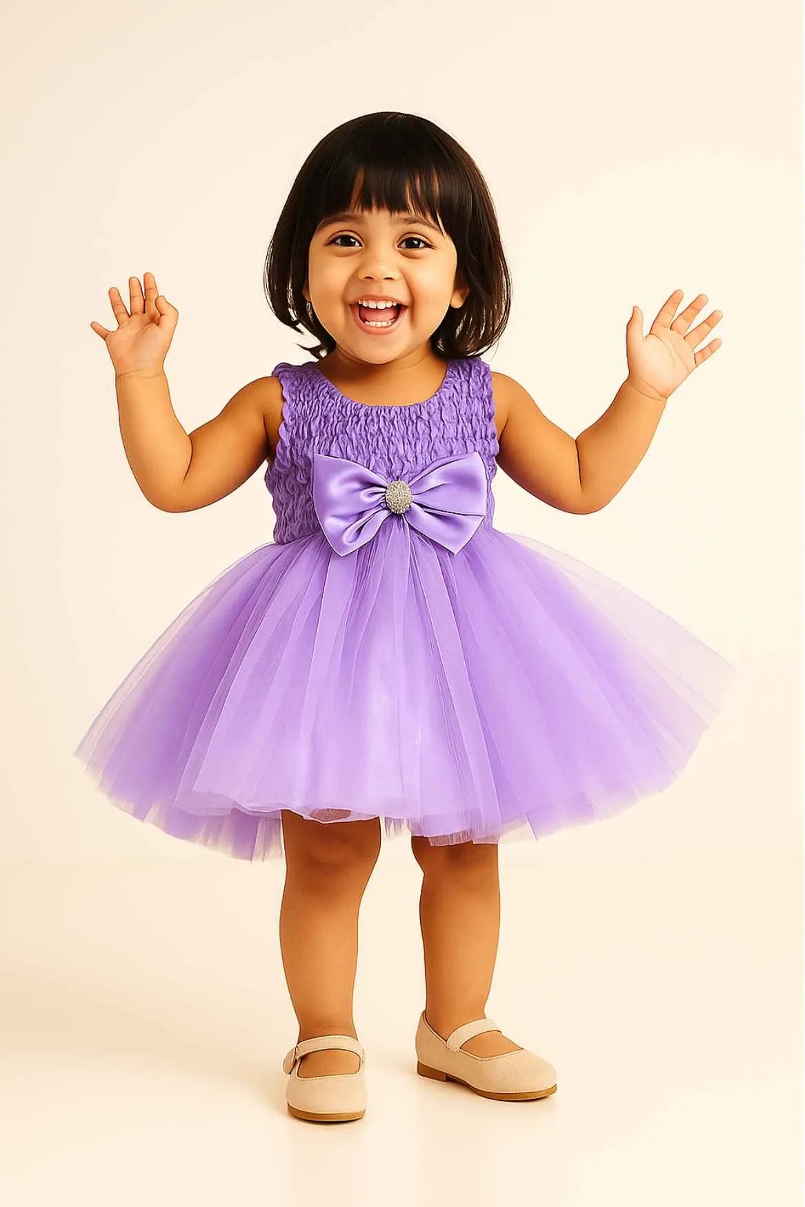 Lavender Tulle Party Dress with Satin Bow For Girls