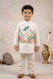 Beige Kurta Set With Floral Printed Nehru Jacket For Boys