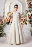 Cream Sequin Gown with Statement Bow and Shimmer Detailing For Girls