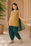 Mustard Yellow Floral Embroidered Patiala Set with Dupatta For Girls