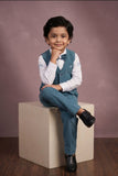 Boys Dusty Blue Waistcoat Suit Set with Bow Tie