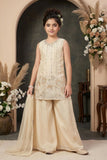 Girls Cream Palazzo Set with Floral Embroidered Kurti And Dupatta