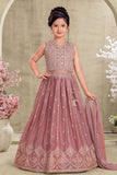 Girls Heavy Embroidered Dusty Pink Lehenga Choli Set With Dupatta