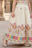 Elegant Cream With Multicolor Embroidered Lehenga Choli Set For Girls