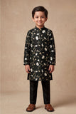 Boys Black Kurta Pajama Set with Floral Gota Patti And Sequin Work