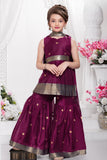 Wine Zari Woven Palazzo Set with Dupatta for Girls