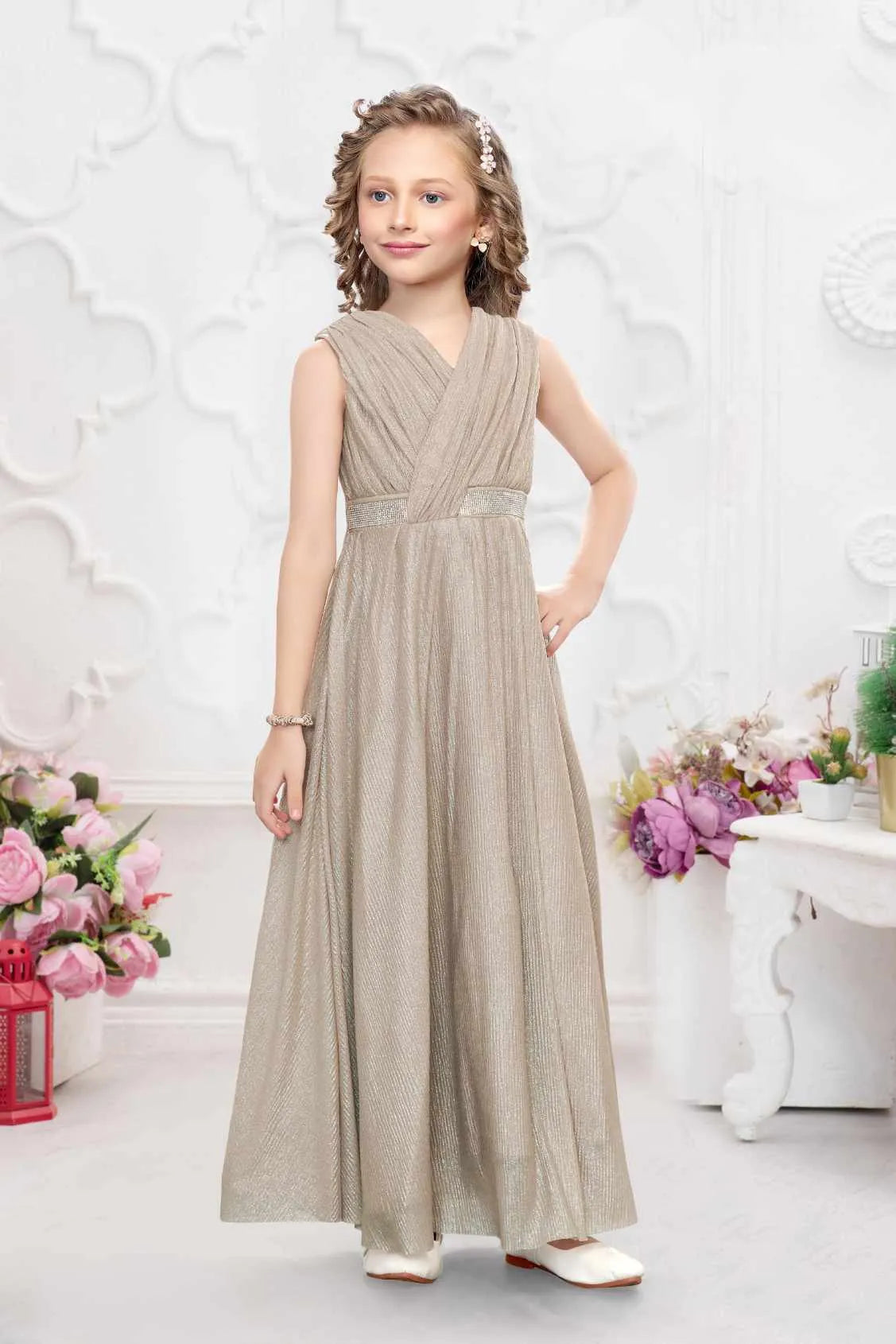 Grey Shimmer Party Gown For Girls