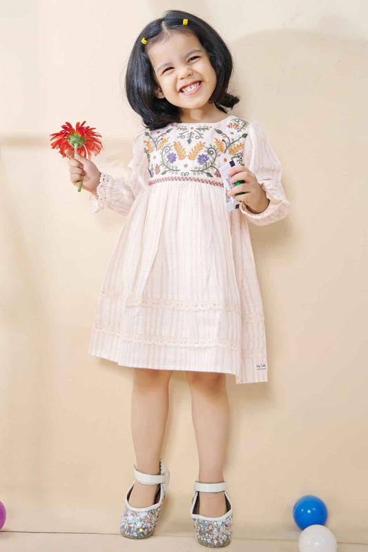 Ivory Casual Frock With Embroidery Work For Girls