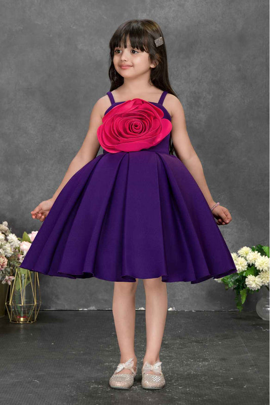 Violet Floral Embellished Party Wear Frock for Girls
