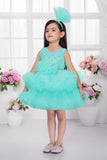 Aqua Blue Embellished Tulle Party Wear Frock for Girls