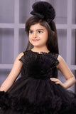 Black Frock With Floral Embellishment For Girls