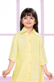 Lemon Yellow Embroidered Casual Co-ord Set for Girls