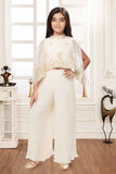 Off White Sequined Top And Palazzo Set For Girls