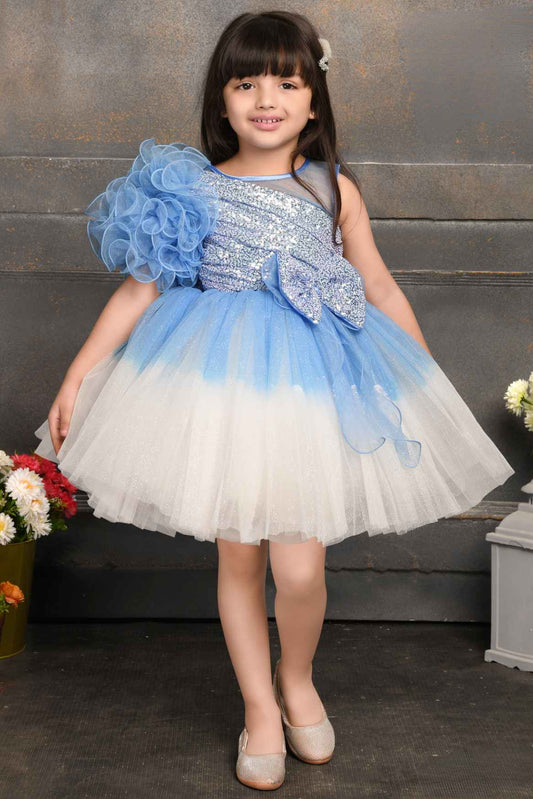 Shimmer Blue Double Shaded Party Wear Frock For Girls
