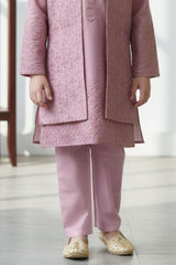 Onion Pink Embroidered Kurta Pyjama Set with Jacket For Boys