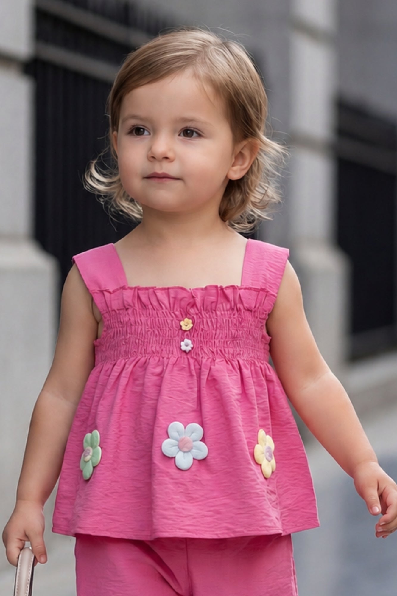 Pink Floral Appliqué Top and Capri Co-Ord Set With Floral Applique