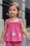 Pink Floral Appliqué Top and Capri Co-Ord Set With Floral Applique