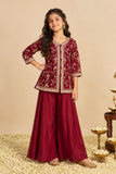 Girls Maroon Sequin Embroidered Palazzo Set with Dupatta