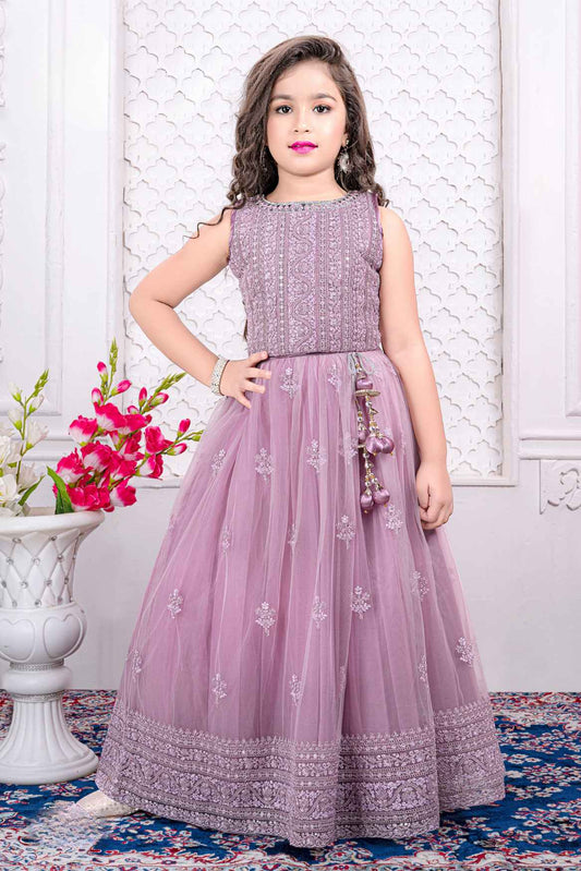 Onion Pink Sequin Embroidered Lehenga Choli Set For Girls