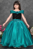 Teal Sequin Princess Party Wear Gown For Girls