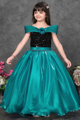 Teal Sequin Princess Party Wear Gown For Girls