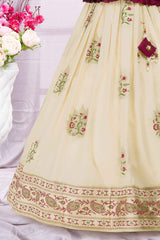 Maroon Banarasi Silk Pattu Pavadai With Embroidery Work For Girls