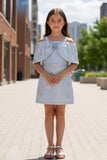 Light Blue Off-Shoulder Bow Party Dress For Girls