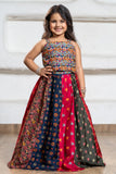 Multicolor Bandhani Printed And Floral Embroidered Lehenga Choli For Girls