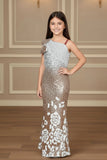 Ombré Gold One-Shoulder Sequin Embellished Mermaid Gown For Girls