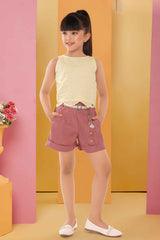 Stylish Cream Top With Shorts Set For Girls