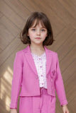 Stylish Lavender Blazer And Pant With Houndstooth Printed Top Set For Girls