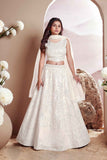 Cream Sequins Work And Thread Work Lehenga Choli For Girls