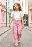 Elegant White Embroidered Shirt And Pink Wide-Leg Co-Ord Set for Girls