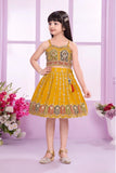 Mustard Yellow Ethnic Wear Skirt Set with Intricate Embroidery And Tassel Detail For Girls