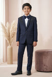 Navy Blue Embroidered 5 Piece Suit Set With Bead Work For Boys