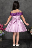 Lilac Off Shoulder Bow Embellished Party Frock For Girls