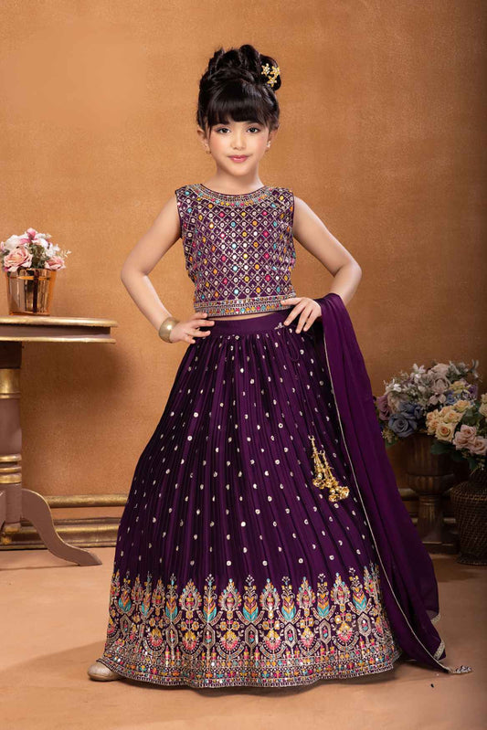 Purple Sequin And Embroidered Lehenga Choli For Girls