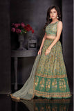 Olive Green Lehenga Choli Set With Printed And Sequin Work For Girls
