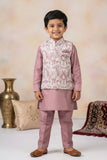 Onion Pink Kurta Pyjama Set With Embroidered Nehru Jacket For Boys