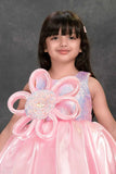 Pink Party Frock with Oversized 3D Flower Applique For Girls