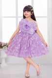 Lavender One-Shoulder Floral Appliqué Party Frock for Girls