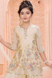 Cream Multicolor Embroidered Palazzo Set with Dupatta For Girls