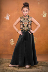 Black Embroidered Palazzo Set For Girls