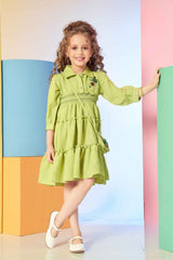 Green Embroidered Frock With Sling For Girls