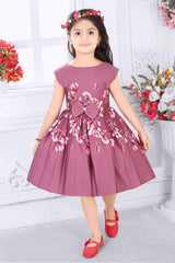 Floral Printed Wine Partywear Frock For Girls